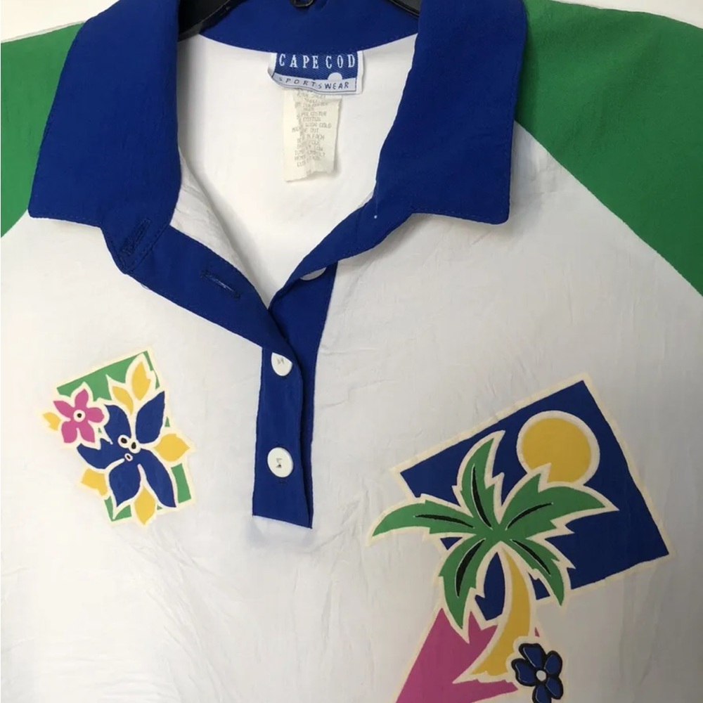 CAPE COD Sportswear Vintage 80s Top Tropical Shoulder Pads Size 18 XL